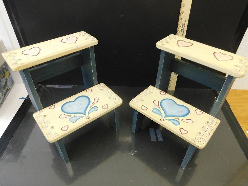 lot 8011 image: Matching 13 Wooden, Hand Painted Step Stools.