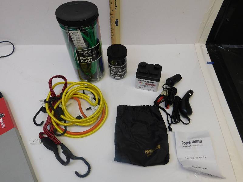 lot 8026 image: Porta Jump Pre-Charged & Ready to Use Car Battery Booster  Large Pile of Bungie Cords.