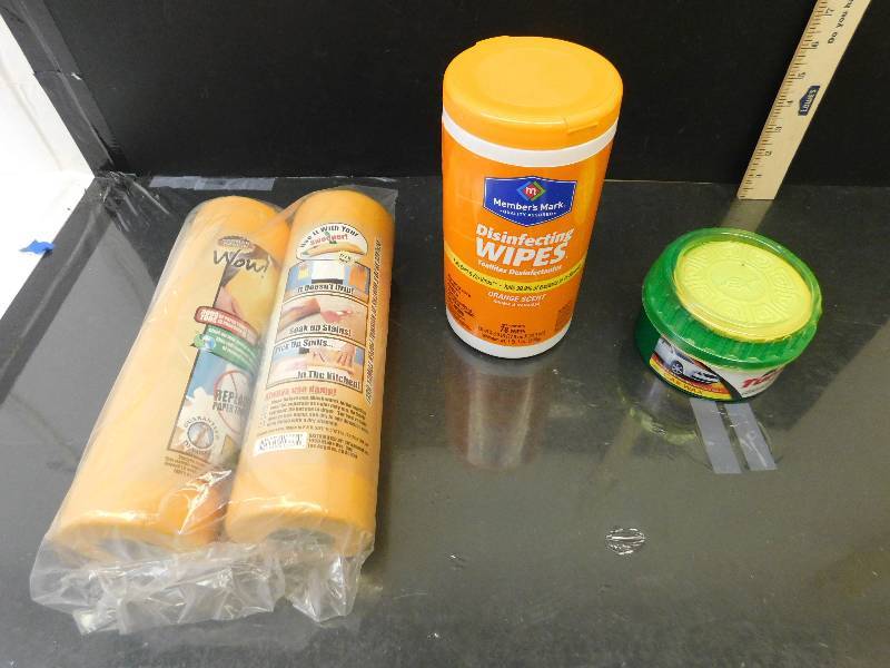 lot 8036 image: Car Interior  Exterior Cleaning Lot. Turtle Wax  Disinfecting Wipes  2 Rolls Shamwow Rags.