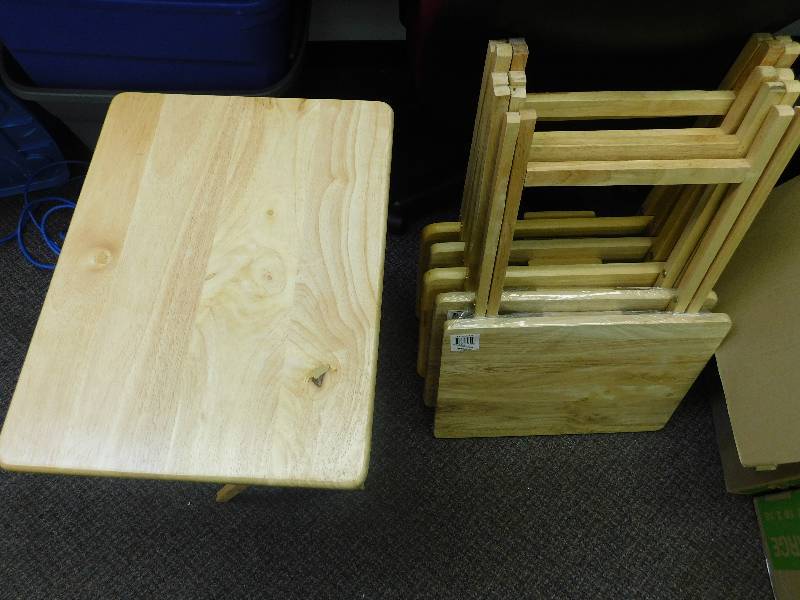lot 8042 image: 6 Folding Wooden TV Trays.