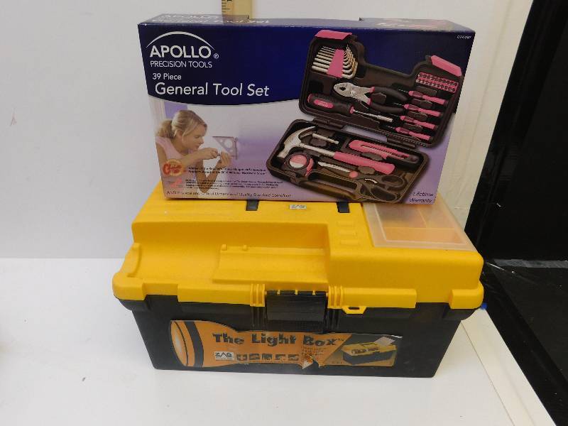 lot 8048 image: Apolla Brand 39 piece Tool Set NEW IN BOX  Yellow Tool Box. 2 tier.
