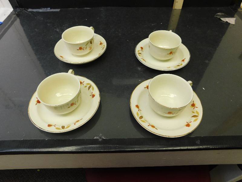 lot 8140 image: HALLs Superior Quality Kitchenware.  4 Teacups and Saucers.