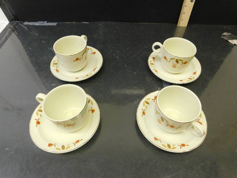 lot 8144 image: HALLs Superior Quality Kitchenware.  4 Coffee Cups and Saucers.