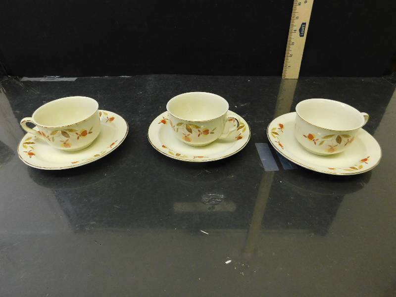 lot 8151 image: HALLs Superior Quality Kitchenware.  3 Teacups and Saucers.