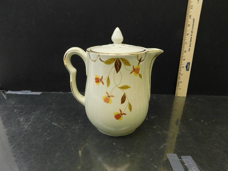lot 8154 image: HALLs Superior Quality Kitchenware.  Handled and Lidded Water Pitcher w Ice Stopper.