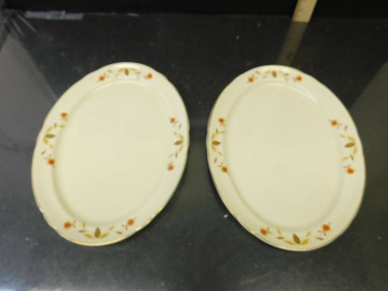 lot 8156 image: HALLs Superior Quality Kitchenware.  Two, 13 Inch Oval Serving Plates.