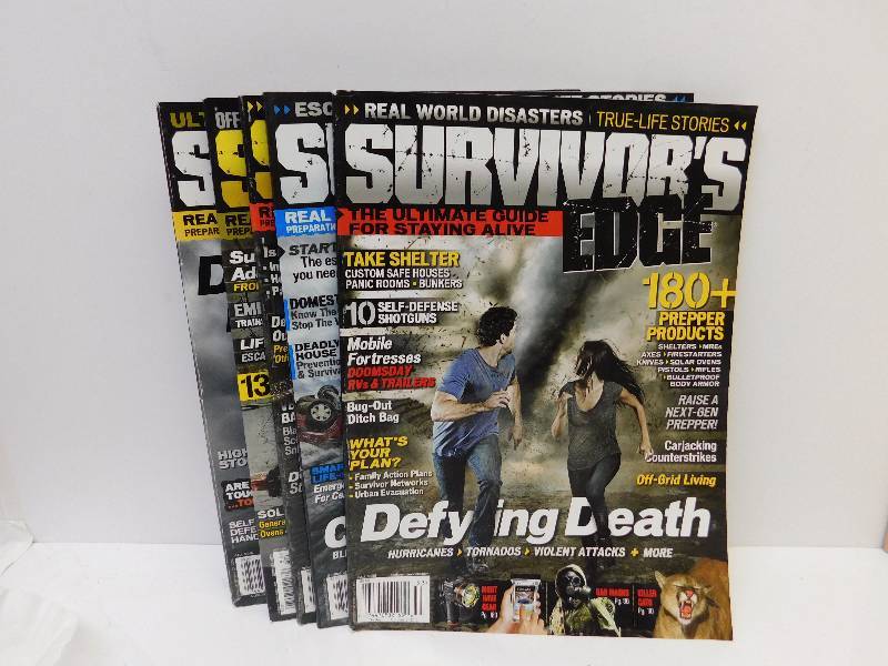 lot 8204 image: 5 Survivors Edge  Living After Doomsday Prep Magazines.
