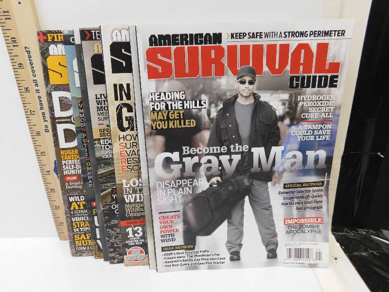 lot 8205 image: 7 Survivors Guide  Living During Doomsday Prep Magazines.