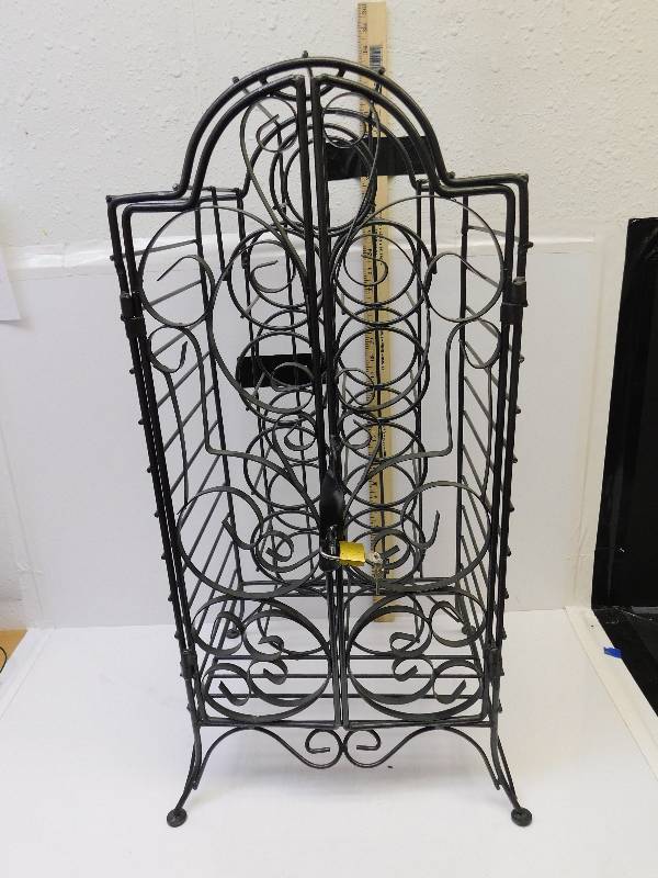 lot 8238 image: 11 Count Wine Bottle Holder rack w Lock and Keys.