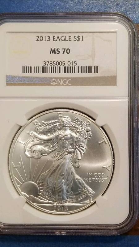 lot 61 image: 2013 American Silver Eagle Uncirculated MS 70