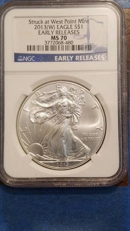 lot 62 image: 2013(W) American Silver Eagle West Point Mint Uncirculated MS 70