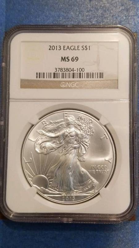 lot 63 image: 2013 American Silver Eagle Uncirculated MS 70