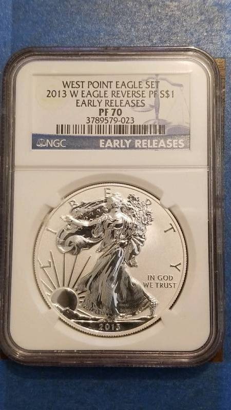 lot 65 image: 2013(W) American Silver Eagle Reverse West Point Mint Uncirculated MS 70