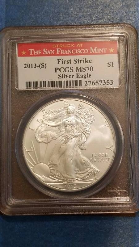 lot 84 image: 2013(S) American Silver Eagle 1st Strike San Francisco Mint MS 70