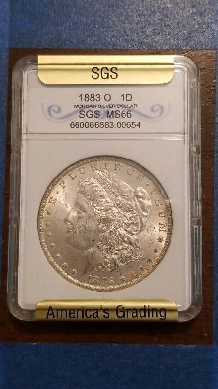 lot 90 image: 1883 O 1D Morgan Silver Dollar SGS MS 66