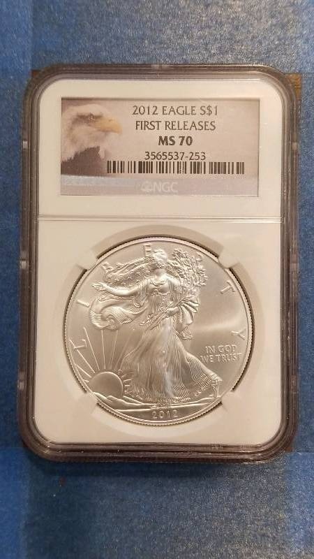 lot 780 image: 2012 American Silver Eagle 1st Releases MS 70