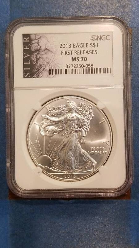 lot 537 image: 2013 American Silver Eagle First Releases Uncirculated MS 70