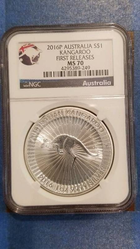 lot 717 image: 2016 P Australia Silver Kangaroo 1st Releases MS 70