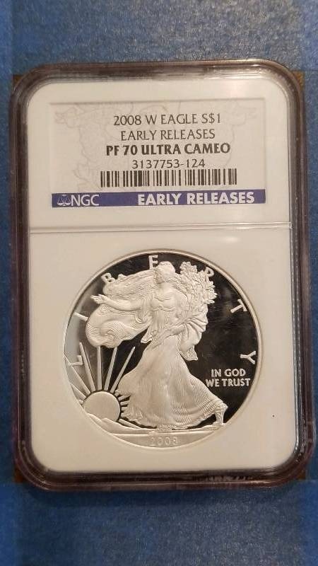 lot 718 image: 2008 (W) Early Releases American Silver Eagle Ultra Cameo PF 70