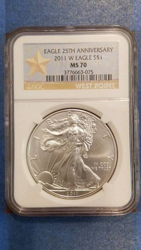 lot 723 image: 2011 (W) American Silver Eagle 25th Anniversary MS 70