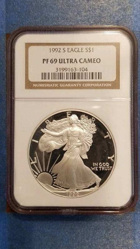 lot 835 image: 1992(S) PF 69 Ultra Cameo American Silver Eagle