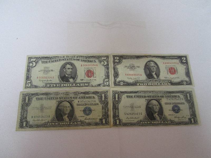 lot 843 image: Lot of Silver and Red Certificate Bill Lot