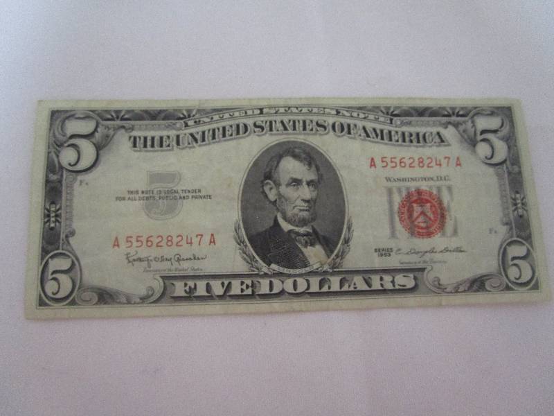lot 846 image: Five Dollar Red Certificate Bill