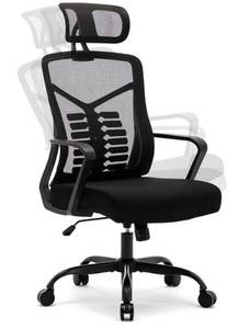 lot 33009 image: EnjoySeating Ergonomic Office Chair Heavy Duty 350 lbs, Breathable Mesh Desk Chair with 2D Big Curved Headrest and Lumbar Support, Tilt Function, Swivel Task Chair for Home Work Black (Retail $99.00)