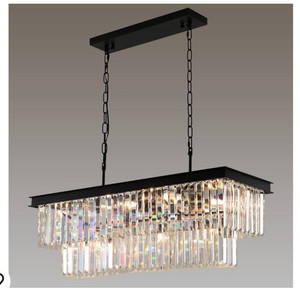 lot 33020 image: Weesalife Crystal Chandelier for Dining Room 11-Light Black Modern Chandelier Rectangle Contemporary Pendant Light Fixture for Kitchen Island Bar (Retail $199.99)