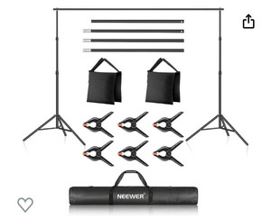 lot 33021 image: Neewer Photo Studio Backdrop Support System, 10ft3m Wide 6.6ft2m High Adjustable Background Stand with 4 Crossbars, 6 Backdrop Clamps, 2 Sandbags, and Carrying Bag for Portrait & Studio Photography (Retail $38.99)