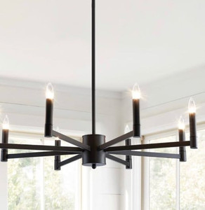 lot 33038 image: ASGYISA 8-Light Black Farmhouse Candle Chandeliers Modern Matte Ceiling Light Fixture Industrial Han(Retail $87.99)