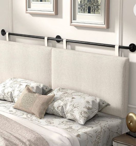 lot 33049 image: HouseMila Headboards for Queen Size Bed, Wall Mounted Headboard with Fine Linen Upholstery and Button Tufting, Adjustable Heigh Headboard for Bedroom(Queen,Beige(Retail $199.99)