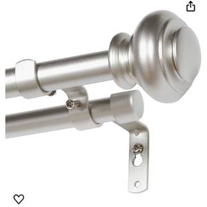 lot 33054 image: Elegant Window Treatment Telescoping Double Curtain Rod Set with Classic Cap, 34-Inch Diameter, Adjusts from 48 to 84 Inches, Goldish Nickel (Retail Approx. $36.99)