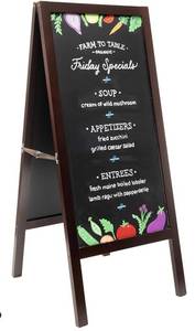 lot 33060 image: Bandle B. Sandwich Board Chalkboard Easel  A Frame Chalkboard Sign Outdoor or Indoor  Large 2 Sided Magnetic Chalkboard  A Frame Sign  41�� Tall, Heavy Duty, Mahogany Finish (Chalkboard) (Retail $54.99)