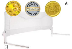 lot 33069 image: Bed Rail for Toddlers & Infants �� Kids Bed Safety Guard rail ��Toddler Bed Rails for Twin, Full Size, Queen &King Mattress �� baby bed rail For children �� Extra Long Crib rail Guard -White (59L19.5H)(Retail $69.99)