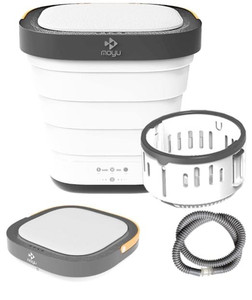 lot 33072 image: MOYU Mini Portable Bucket Washer Foldable Washing Machine with Spin Dry and Drainage Pipe (White US Plug 110 v) (Retail $109)