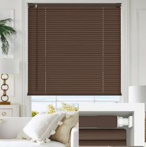 lot 33074 image: LazBlinds Cordless No Tools-No Drill 1 Vinyl Horizontal Mini Blinds, Light Filtering Blinds for Windows, Blinds & Shades for Window Size 30 W x 64 H, Mahogany(Retail $41.99)