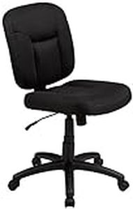 lot 33076 image: Amazon Basics Upholstered, Low-Back, Adjustable, Swivel Office Desk Chair, Black (B00XBC3J84) (Retail $62.84)
