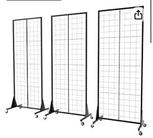 lot 33088 image: Blasinc 3-Pack 2x5.5 Ft Gridwall Panel Display Stand Heavy Movable Floorstanding Grid Wall Panels Retail Display Rack Craft Show Wire Grid Wall with T-Base 3-Pack Black ($139.99)