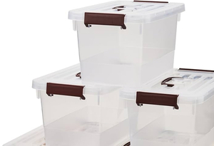 lot 33098 image: EZOWare 10.5 Quart Plastic Storage Box Tote Bins with Latching Lid, Clear Stackable Portable Storage Container with Top Handle for Home, Office and More - 11.8 x 8.3 x 7 inches, 3 Pack