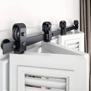 lot 1831 image: EaseLife 48 Bi-Folding Sliding Barn Door Hardware Track Kit for 4 Closet Door,Top Mount Roller,Heavy Duty,Slide Smoothly Quietly,Easy Install,Black,No Door (Track Length 52)