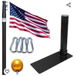 lot 1832 image: Service First Black Complete Tailgate Flag Pole Package 20FT Black with Stainless Steel Tire Mount and Swivel Rings