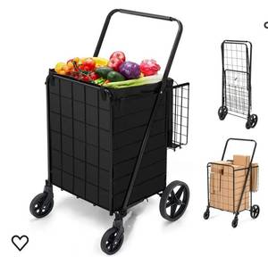 lot 1833 image: HABUTWAY Folding Shopping Cart with Wheels 360 Degree Rolling Swivel Grocery Cart with Removable Oxford Cloth Liner Compact Utility Cart for Groceries Luggage Laundry,220lb Capacity Black
