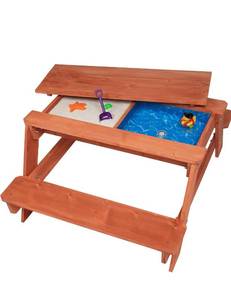 lot 1835 image: Svan 3 in 1 IndoorOutdoor Picnic Table for Kids, Sand & Water Activity Set w Removable Top & Dual Drains for Easy Cleaning (43 X 35 X 19 in)- Safe & Fun Sandbox Play- Wooden Playbox for Boys, Girls