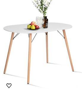 lot 1836 image: COZYCASA Dining Table Oval 47.2 Mid Century Modern White Kitchen Dinner Table White Simple Table for Home Office Kitchen Living Room