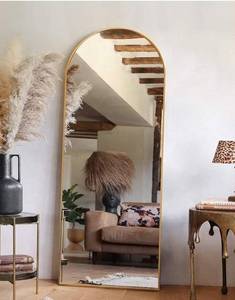 lot 1839 image: TinyTimes 65x22 Arched Full Length Mirro with Stand, Full Body Wall Mirror, Modern & Contemporary, Aluminum Alloy Frame - Gold