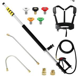 lot 1851 image: janz Aluminum 24 FT Telescoping Pressure Washer Wand with Pressure Washer Extension Wand,Gutter Cleaner Attachment, 5 Spray Nozzle Tips, 2 Hose Inlet Adapters and Support Harness