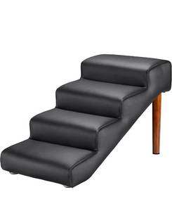 lot 1853 image: Senneny Black Faux Leather Dog Stairs, for Pets up to 150 lbs, Waterproof, Scratch Resistant Pet StepsStairs with High Density Foam and Detachable Wooden Legs, Black, 4 Step