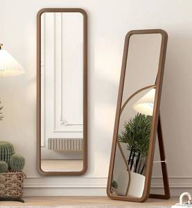 lot 1854 image: LVSOMT Wooden Full Length Mirror, Full Body Mirror, Standing Floor Mirror, Solid Wood Frame, Rustic Mirror, 63x18, Walnut