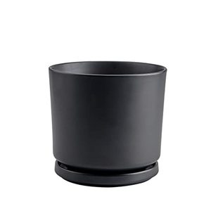lot 1860 image: Lartzell Plant Pots, 9 Inch Planters for Indoor Plants, Black Ceramic Flower Pot with Saucer and Drain Hole, Matte Planters for Home Office & Outdoor Decor